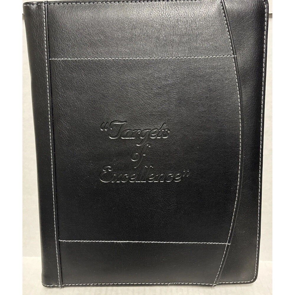 Black Faux Leather Targets Of Excellence Pad Folio Holds 8.5” X 11” Notepad